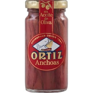 Filetes de anchoa del Cantábrico en aceite de oliva frasco 55 g neto escurrido - Ortiz