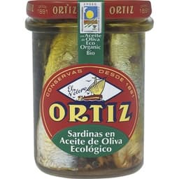 Sardinas en aceite de oliva ecológico tarro 140 g neto escurrido - Ortiz