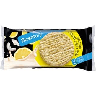 Tortitas con chocolate blanco y trocitos de coco y limón pack 4x2 unidades envase 138 g - Bicentury