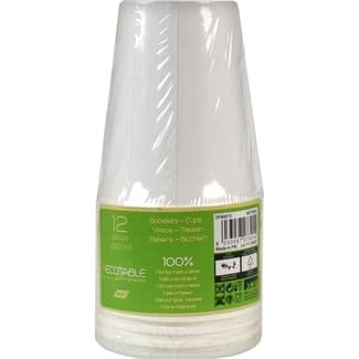 Vasos compostables blancos 26 cl paquete 12 unidades - Ecotable