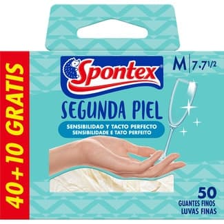 Segunda Piel guantes desechables ultra finos de vitrilo talla M caja 40 unidades - Spontex
