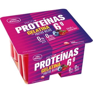 Gelatina con proteínas desnatada 0% m.g. 0% azúcares añadidos sabor frutos rojos sin gluten pack 4 unidades 100 g - Reina