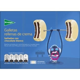 Galletas rellenas de crema bañadas en chocolate blanco 6 bolsitas de 2 unidades estuche 252 g - El Corte Ingles