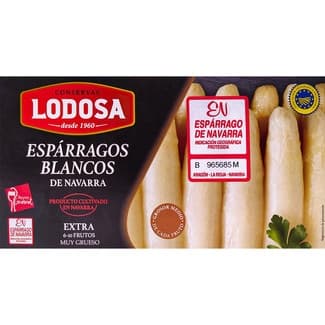 Espárragos blancos extra IGP de Navarra muy gruesos 6-10 piezas lata 250 g neto escurrido - Lodosa