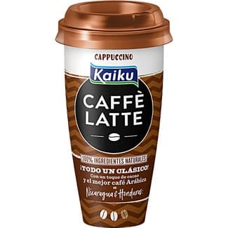 Caffé Latte Cappuccino bebida láctea de café arábica con leche fresca semidesnatada y cacao sin gluten vaso 230 ml - Kaiku