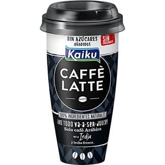 Caffé Latte bebida láctea de café arábica intenso con leche fresca desnatada vaso 230 ml sin azúcares añadidos sin gluten sin lactosa - Kaiku