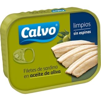 Filetes de sardina en aceite de oliva limpios y sin espinas lata 75 g neto escurrido - Calvo