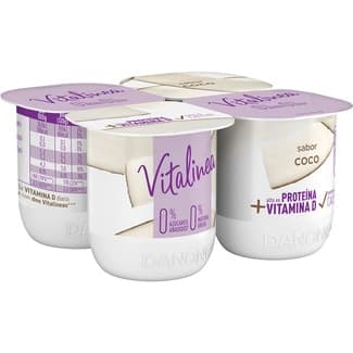 Yogur sabor coco desnatado 0% m.g. 0% azúcares añadidos sin gluten pack 4 unidades 120 g - Danone Vitalinea