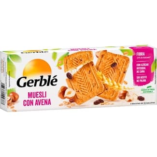 Galletas de muesli con avena con azúcar integral de caña y sin aceite de palma caja 290 g en 4 bolsitas individuales - Gerble