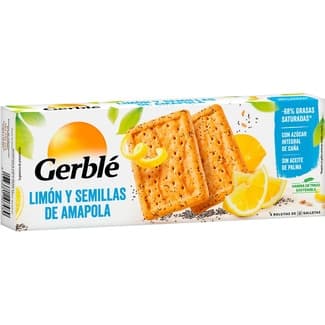 Galletas de limón y semillas de amapola con azúcar integral de caña y sin aceite de palma envase 200 g - Gerble