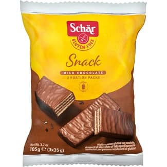 Snack barquillos recubiertos de chocolate sin gluten con avellanas estuche 105 g Bolsa 3x35grs - Schar