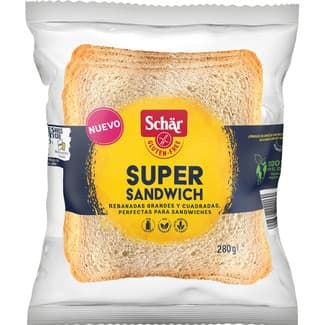 Super Sandwich rebanadas de pan de molde grandes y cuadradas sin gluten y sin lactosa paquete 280 g - Schar