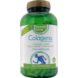 Colágeno hidrolizado con magnesio, calcio, silicio orgánico y vitamina C y D sin gluten bote 400 comprimidos - Espacio Verde