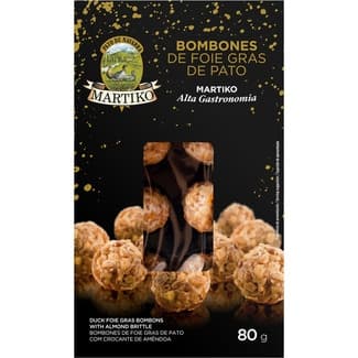 Bombones de foie gras de pato con crujiente de almendras sin gluten envase 80 g - Martiko