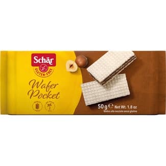 Wafer Pocket barquillos rellenos de crema de avellanas sin gluten y sin aceite de palma envase 50 g - Schar