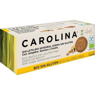 Bio galleta integral de avena ecológica con jengibre, quinoa y canela sin gluten estuche 115 g - Carolina