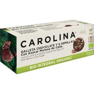 Bio Integral Organic galletas ecológicas con chocolate, 6 semillas y azúcar moreno de caña estuche 135 g con azúcar moreno de caña - Carolina