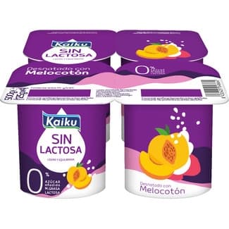 Sin lactosa con melocotón desnatado 0% m.g. 0% azúcar añadido sin gluten pack 4 unidades 125 g - Kaiku