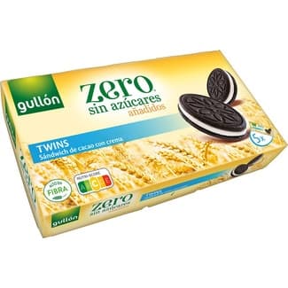 Galletas Twins sandwich de cacao con crema sin azúcares añadidos paquete 210 g - Gullon Zero