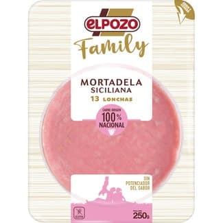 Family mortadela siciliana en lonchas sin gluten sin lactosa envase 250 g - Elpozo