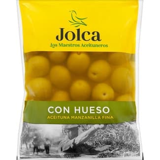 Aceitunas manzanilla con hueso bolsa 100 g neto escurrido - Jolca