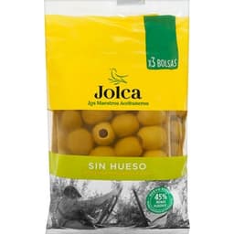 Aceitunas verde manzanilla fina sin hueso pack 3 bolsas 65 g neto escurrido - Jolca