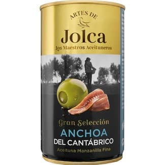 Aceitunas manzanilla rellenas de anchoa del Cantábrico Sin Gluten lata 150 g neto escurrido - Artes De Jolca