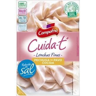 Cuida-t+ pechuga de pavo bajo en grasa reducido en sal en lonchas finas envase 115 g sin gluten sin lactosa - Campofrio
