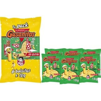 Gusanitos snacks de maíz Sin Gluten pack 6x18 g bolsa 108 g - Risi
