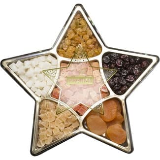 Estrella con orejón, arándano, pasa golden, piña, papaya y coco cesta 370 g - Prunita