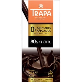 Chocolate negro 80% extrafino 0% azúcares añadidos y sin gluten tableta 80 g - Trapa