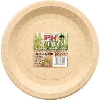 Linea Bio plato llano compostable 22 cm paquete 20 unidades - P&h