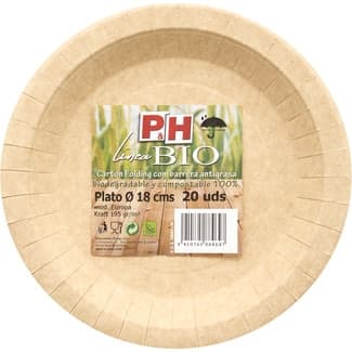 Linea Bio plato llano compostable 18 cm paquete 20 unidades - P&h