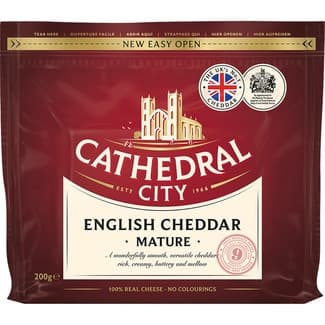 Queso inglés cheddar curado maduro de vaca elaborado con leche pasteurizada envase 200 g 9 meses de maduración - Cathedral City
