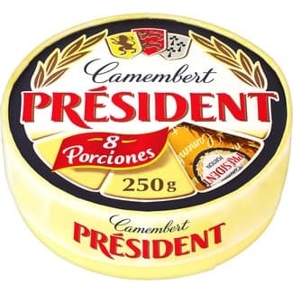 Queso francés camembert de vaca elaborado con leche pasteurizada 8 porciones caja 250 g - President