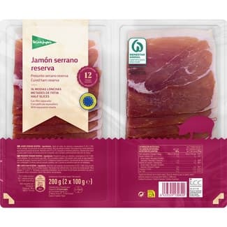 Jamón serrano Reserva ETG en medias lonchas pack 2 x 100 g envase 200 g curación mínima 12 meses - El Corte Ingles