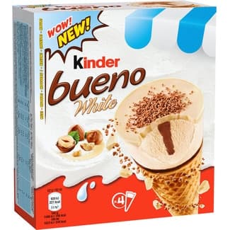 White cono de crema de helado de avellanas con capa de chocolate 4 unidades estuche 360 ml - Kinder Bueno