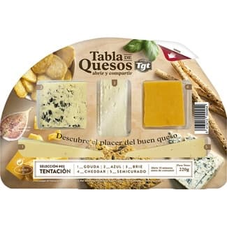 Selección Tentación tabla de quesos gouda, cheddar, brie, azul y semicurado mezcla envase 220 g elaborados con leche pasteurizada - Tgt