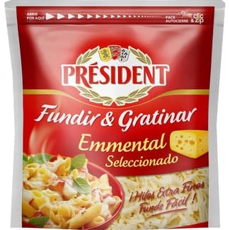 Queso francés rallado emmental de vaca para fundir y gratinar bolsa 150 g elaborado con leche pasteurizada - President
