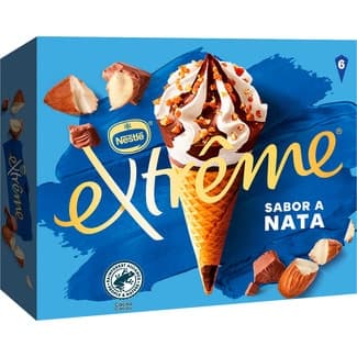 Cono de helado sabor nata y almendra caramelizada 6 unidades estuche 660 ml - Extreme