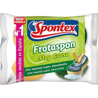 Frotaspon estropajo con esponja superabsorbente verde Stopgrasa envase 2 unidades - Spontex