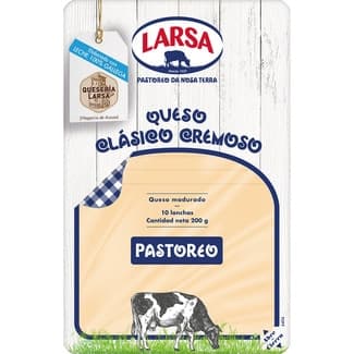 Queso gallego tierno de vaca clásico cremoso madurado de barra en lonchas envase 200 g de leche de pastoreo elaborado con leche pasteurizada - Larsa