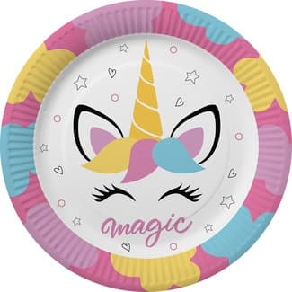 Plato decorativo Unicornio 23 cm paquete 8 unidades - Gabbiano