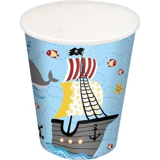Vasos compostables decorativos de cartón Pirates World 25 cl paquete 8 unidades - Gabbiano
