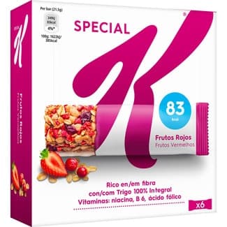 Barritas de cereales integrales con frutas rojas 6 unidades estuche 129 g - Kellogg's Special K
