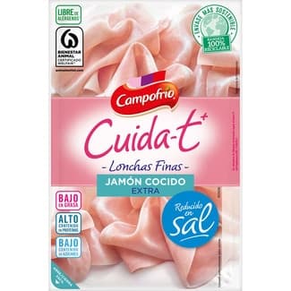 Cuida-t+ jamón cocido extra bajo en grasa reducido en sal en lonchas finas envase 115 g sin gluten sin lactosa - Campofrio