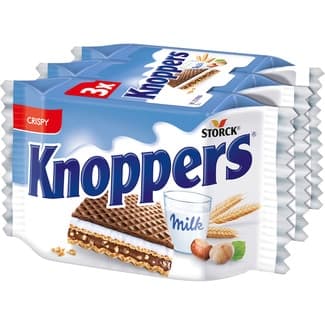 Galletas de barquillo con leche y avellanas crujiente pack 3 unidades individuales - Knoppers
