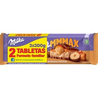 Chocolate con leche, caramelo y avellanas enteras formato familiar pack 2 tableta 300 g - Milka