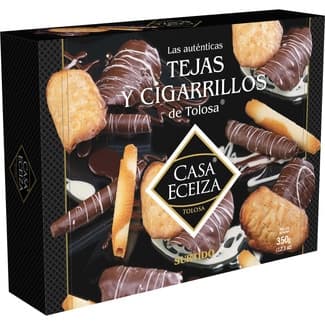 Tejas y cigarrillos de chocolate de Tolosa estuche 350 g - Casa Eceiza