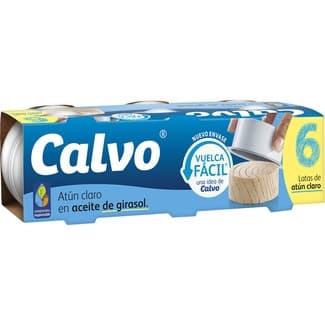 Atún claro en aceite girasol vuelca fácil pack 6 latas 52 g neto escurrido - Calvo